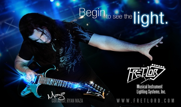 Guitarist Ryan Maza, featured in an ad for Fretlord lighting systems.